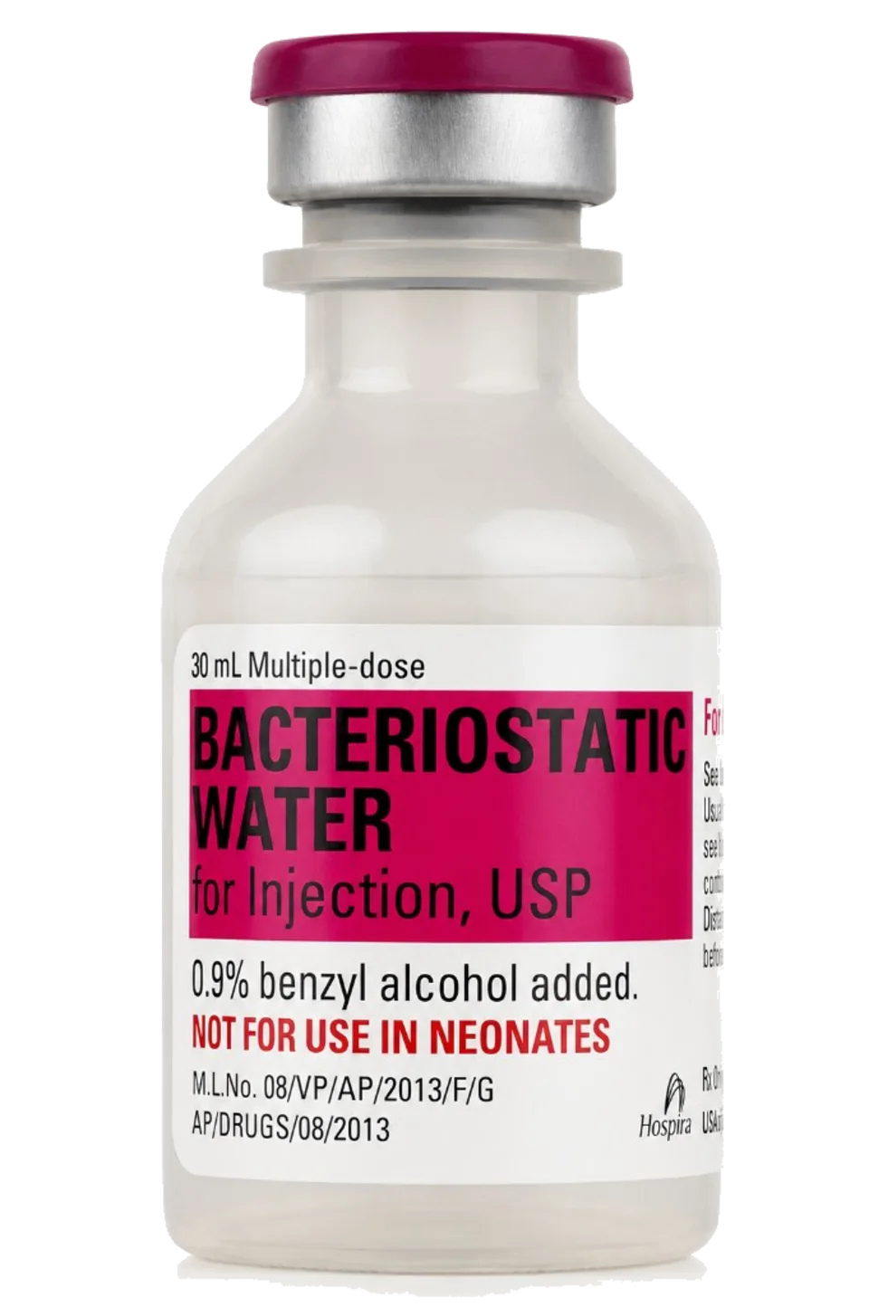 Hospira Bacteriostatic Water for Injection, USP 30 mL multi-dose vial with 0.9% benzyl alcohol