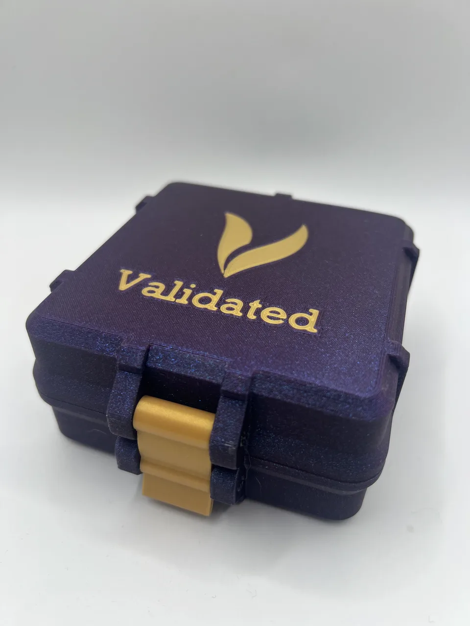 Peptide vial storage box closed, purple case with gold snap clasp